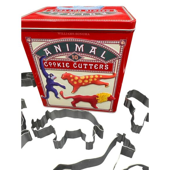 🍪 Williams-Sonoma Animal Cookie Cutters Red Tin Retro Baking Kitchen Decor Set - Picture 2 of 2